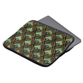 Goud en blauw Art Deco-patroon Laptop Sleeve