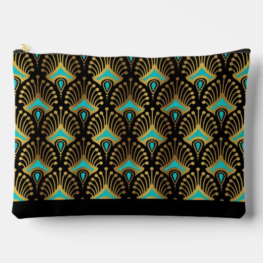 Goud en Blauw Art Deco Patroon Monogram Duffle Ba Etui (Voorkant)