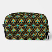 Goud en Blauw Art Deco Patroon Monogram Duffle Ba Toilettasje (Voorkant)
