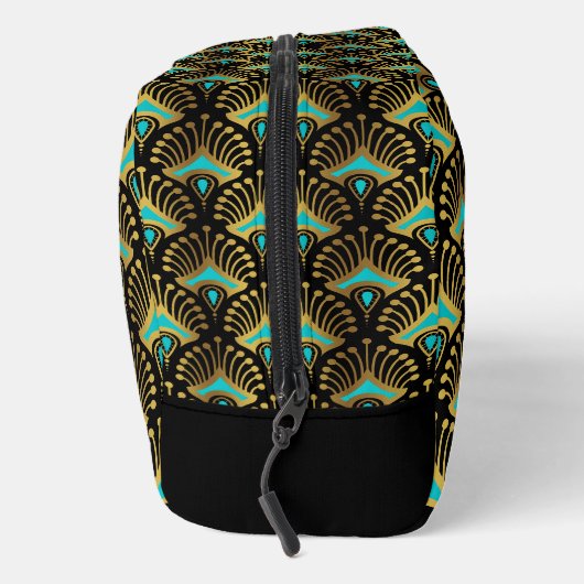 Goud en Blauw Art Deco Patroon Monogram Duffle Ba Toilettasje (Rechts)