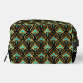 Goud en Blauw Art Deco Patroon Monogram Duffle Ba Toilettasje (Achterkant)