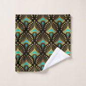 Goud en blauw Art Deco-patroon op zwart Bad Handdoek (Wasdoekje)