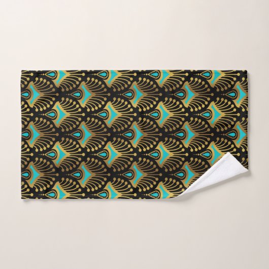 Goud en blauw Art Deco-patroon op zwart Bad Handdoek (Handdoek)