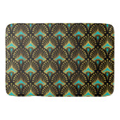 Goud en blauw Art Deco-patroon op zwart Badmat (Voorkant)