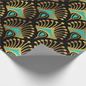 Goud en blauw Art Deco-patroon op zwart Cadeaupapier (Hoek)