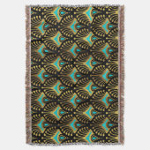 Goud en blauw Art Deco-patroon op zwart Deken (Voorkant Verticaal)
