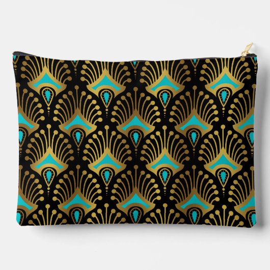 Goud en blauw Art Deco-patroon op zwart Etui (Achterkant)