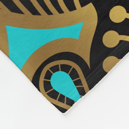 Goud en blauw Art Deco-patroon op zwart Fleece Deken (Hoek)