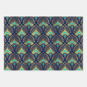 Goud en blauw Art Deco-patroon op zwart Inpakpapier Vel (Voorkant 3)