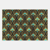 Goud en blauw Art Deco-patroon op zwart Inpakpapier Vel (Voorkant)