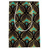 Goud en blauw Art Deco-patroon op zwart Medium Cadeauzakje (Voorkant)