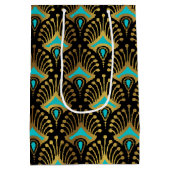 Goud en blauw Art Deco-patroon op zwart Medium Cadeauzakje (Achterkant)