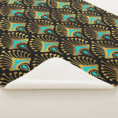 Goud en blauw Art Deco-patroon op zwart Sherpa Deken (3/4)