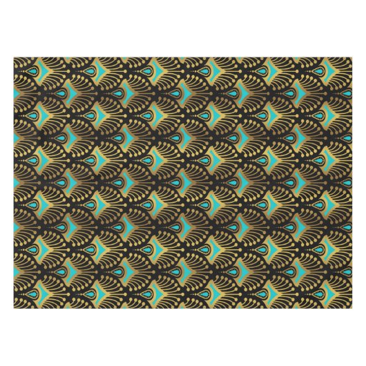 Goud en blauw Art Deco-patroon op zwart Tafelkleed (Voorkant (Horizontaal))