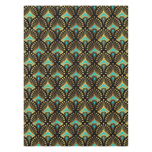Goud en blauw Art Deco-patroon op zwart Tafelkleed (Voorkant)