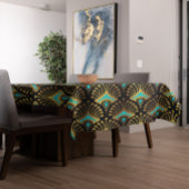 Goud en blauw Art Deco-patroon op zwart Tafelkleed