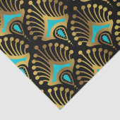 Goud en blauw Art Deco-patroon op zwart Tissuepapier (Detail)