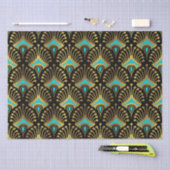 Goud en blauw Art Deco-patroon op zwart Tissuepapier (Craft)