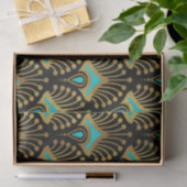 Goud en blauw Art Deco-patroon op zwart Tissuepapier (Geschenk)
