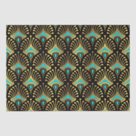 Goud en blauw Art Deco-patroon op zwart Tissuepapier