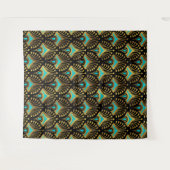Goud en blauw Art Deco-patroon op zwart Wandkleed (Voorkant (horizontaal))
