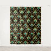 Goud en blauw Art Deco-patroon op zwart Wandkleed (Voorkant)