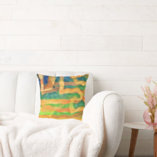 Goud en Blauw Artsy Abstract Sierkussen