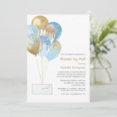 Goud en blauw Baby of Vrijgezellenfeest per post Kaart (Staand voorkant)