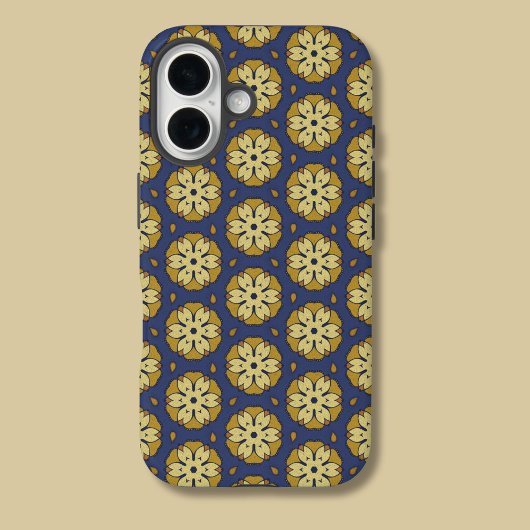 Goud en Blauw Bloemen en Teardrop Patroon Case-Mate iPhone Case