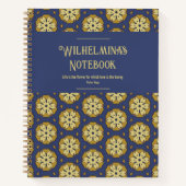 Goud en Blauw Bloemen en Teardrop Patroon Notitieboek (Voorkant)