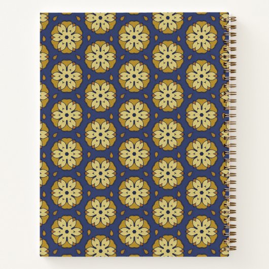 Goud en Blauw Bloemen en Teardrop Patroon Notitieboek (Achterkant)