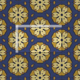 Goud en Blauw Bloemen en Teardrop Patroon Stof