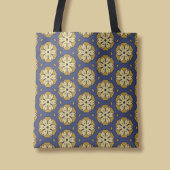 Goud en Blauw Bloemen en Teardrop Patroon Tote Bag