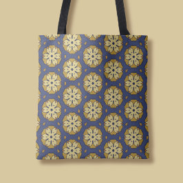 Goud en Blauw Bloemen en Teardrop Patroon Tote Bag