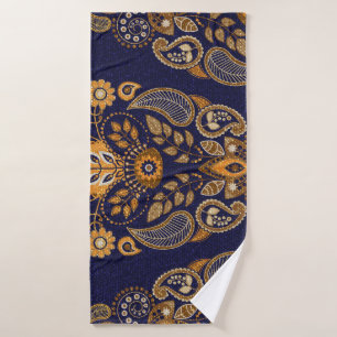 Goud en blauw, bloemig naadloos patroon. badhanddoek