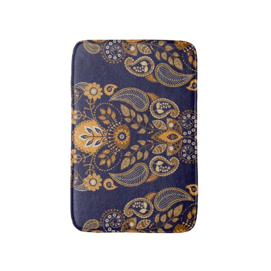 Goud en blauw, bloemig naadloos patroon. badmat (Voorkant Verticaal)