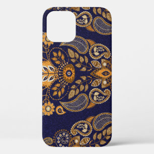 Goud en blauw, bloemig naadloos patroon. Case-Mate iPhone case