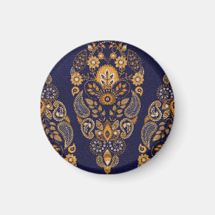 Goud en blauw, bloemig naadloos patroon. magneet