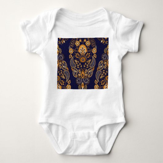 Goud en blauw, bloemig naadloos patroon. romper (Voorkant)