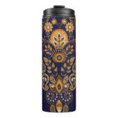 Goud en blauw, bloemig naadloos patroon. thermosbeker (Voorkant)