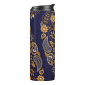 Goud en blauw, bloemig naadloos patroon. thermosbeker (Gedraaid links)