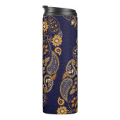 Goud en blauw, bloemig naadloos patroon. thermosbeker (Geroteerd rechts)