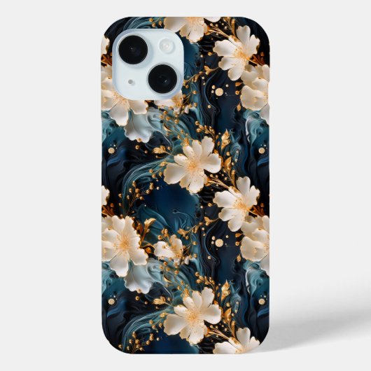 Goud en Blauw Botanisch Case-Mate iPhone Case (Achterkant)
