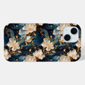 Goud en Blauw Botanisch Case-Mate iPhone Case (Achterkant (horizontaal))