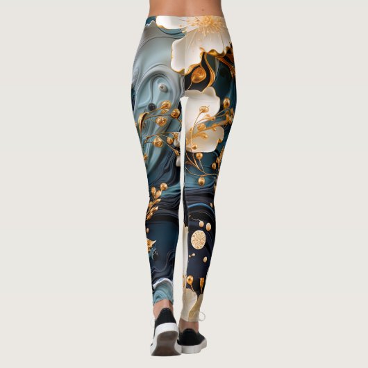 Goud en Blauw Botanisch Leggings (Achterkant)