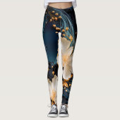 Goud en Blauw Botanisch Leggings (Voorkant)