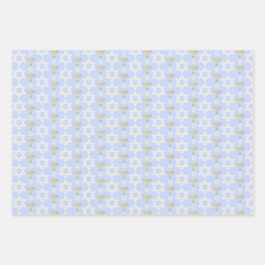 Goud en blauw Chanoeka vakantiepatroon Inpakpapier Vel (Voorkant 3)