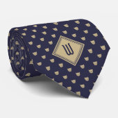 Goud en Blauw Classy Kat Monogram Stropdas (Opgerold)