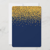 Goud en Blauw Confetti Stippen Bruiloft Kaart (Achterkant)