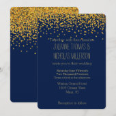 Goud en Blauw Confetti Stippen Bruiloft Kaart (Voorkant / Achterkant)